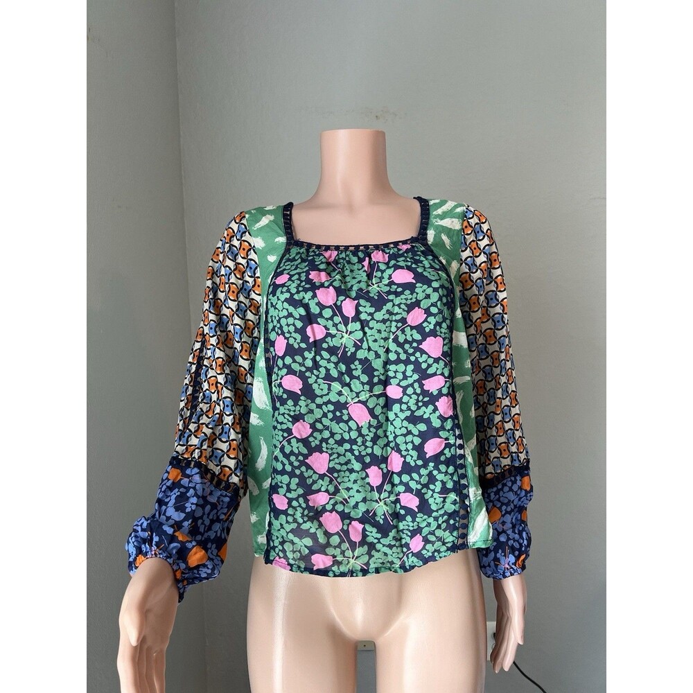 Anthropologie Maeve Shirt XS Ceresco Boho Peasant Floral Striped Hippie Tunic